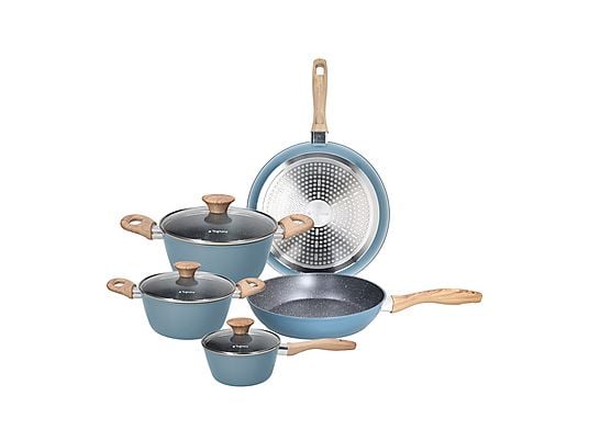 Set pentole e padelle TOGNANA SKYLINE, 8 pezzi, Compatibile con piano cottura a gas e induzione, Alluminio forgiato, Azzurro