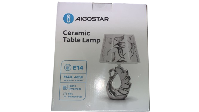 Aigosta  Lampada da Tavolo E14 32cm Ceramica Argento Bianco Moderna