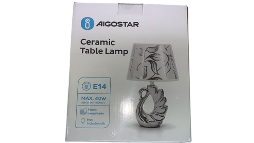 Aigosta  Lampada da Tavolo E14 32cm Ceramica Argento Bianco Moderna